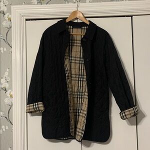 Burberry Women's Reversible Black and Plaid Quilted Jacket M/L